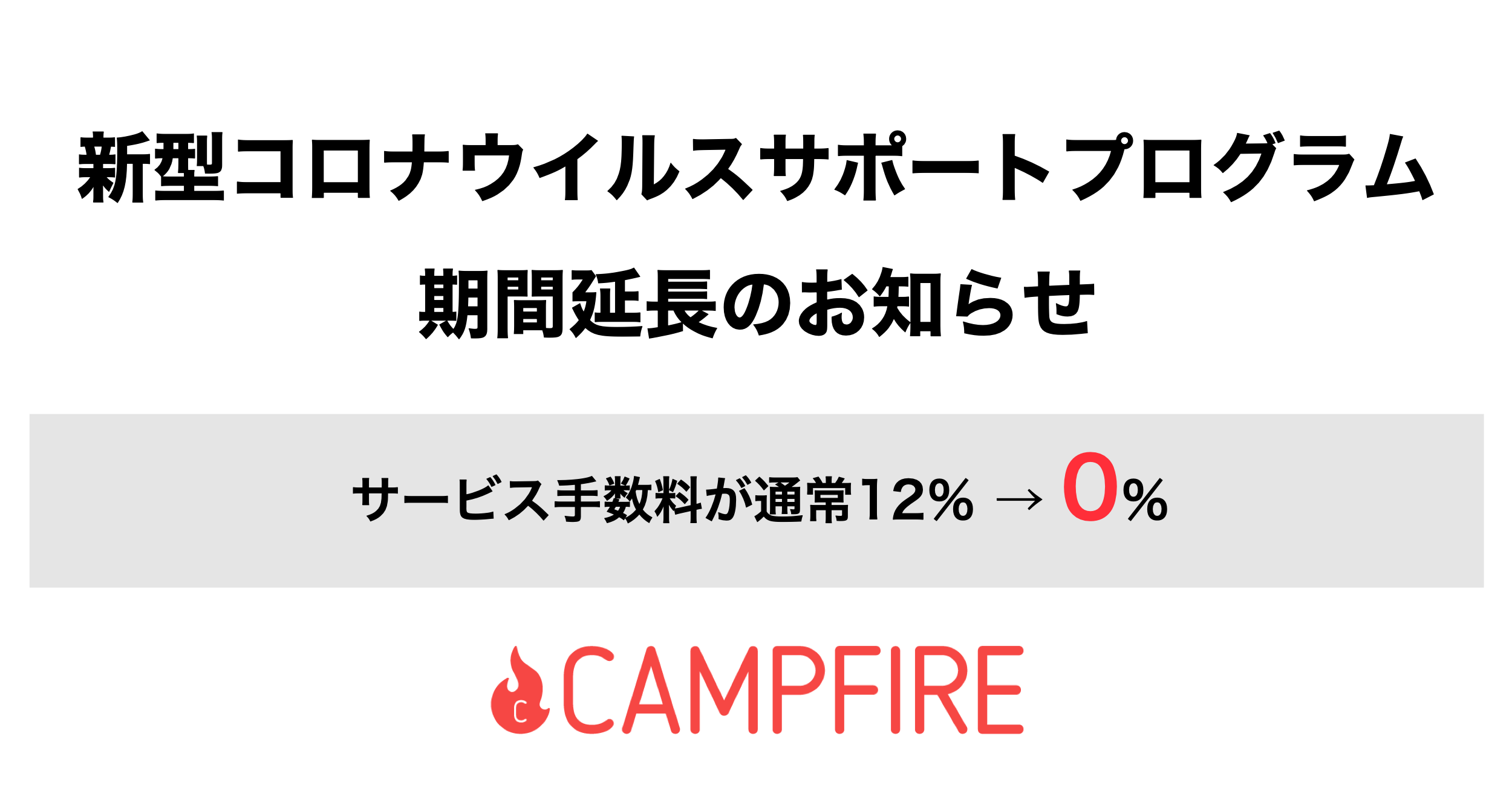 「CAMPFIRE、新型コロナウィルスサポートプログラム期間延長のお知らせ」のアイキャッチ画像