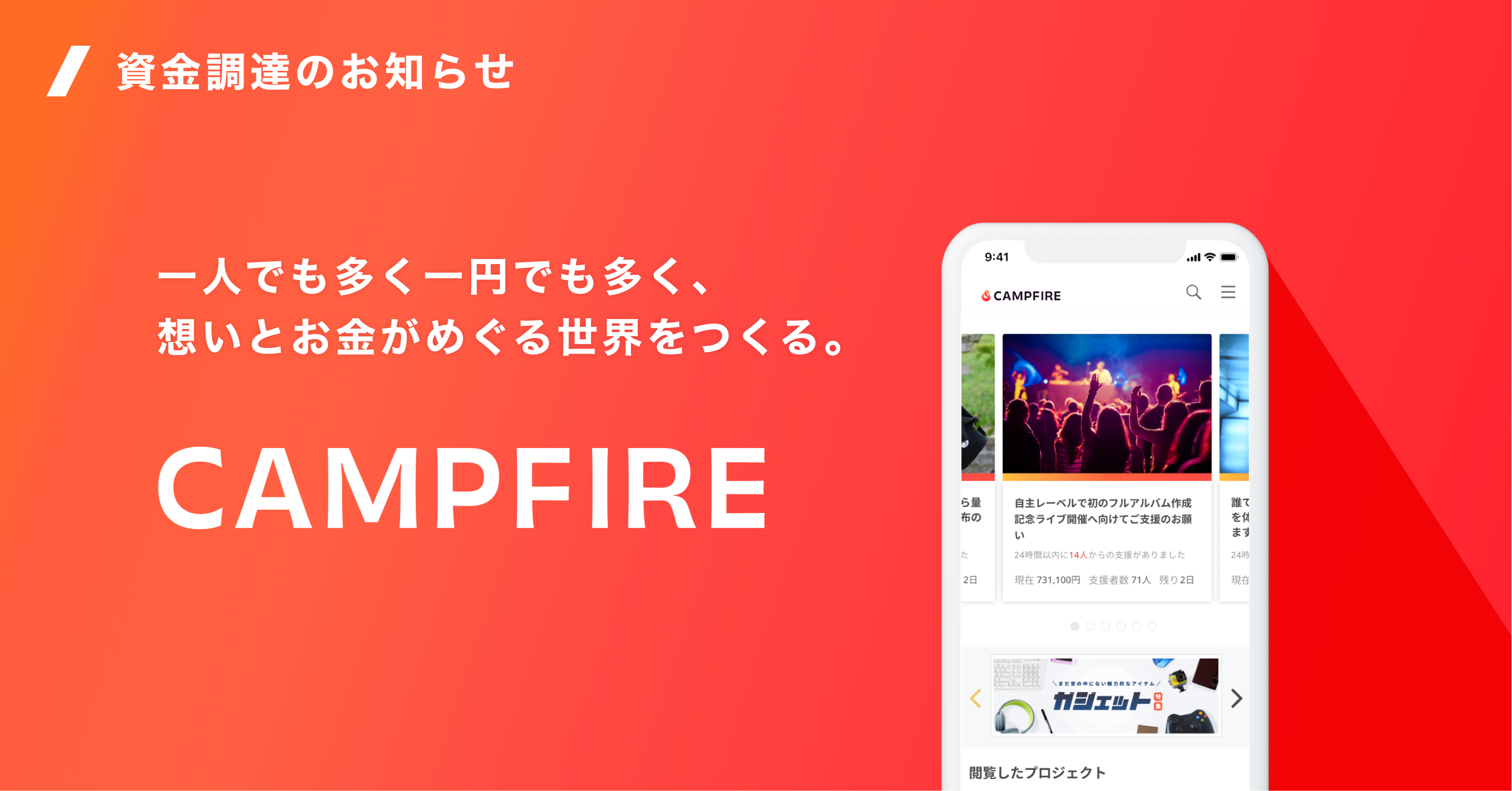 CAMPFIRE、10.6億円の資金調達を実施。累計調達金額は87.2億円に